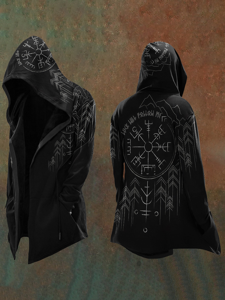 Viking Mythology Totem Graphic Hooded Coat - NorseKin front view