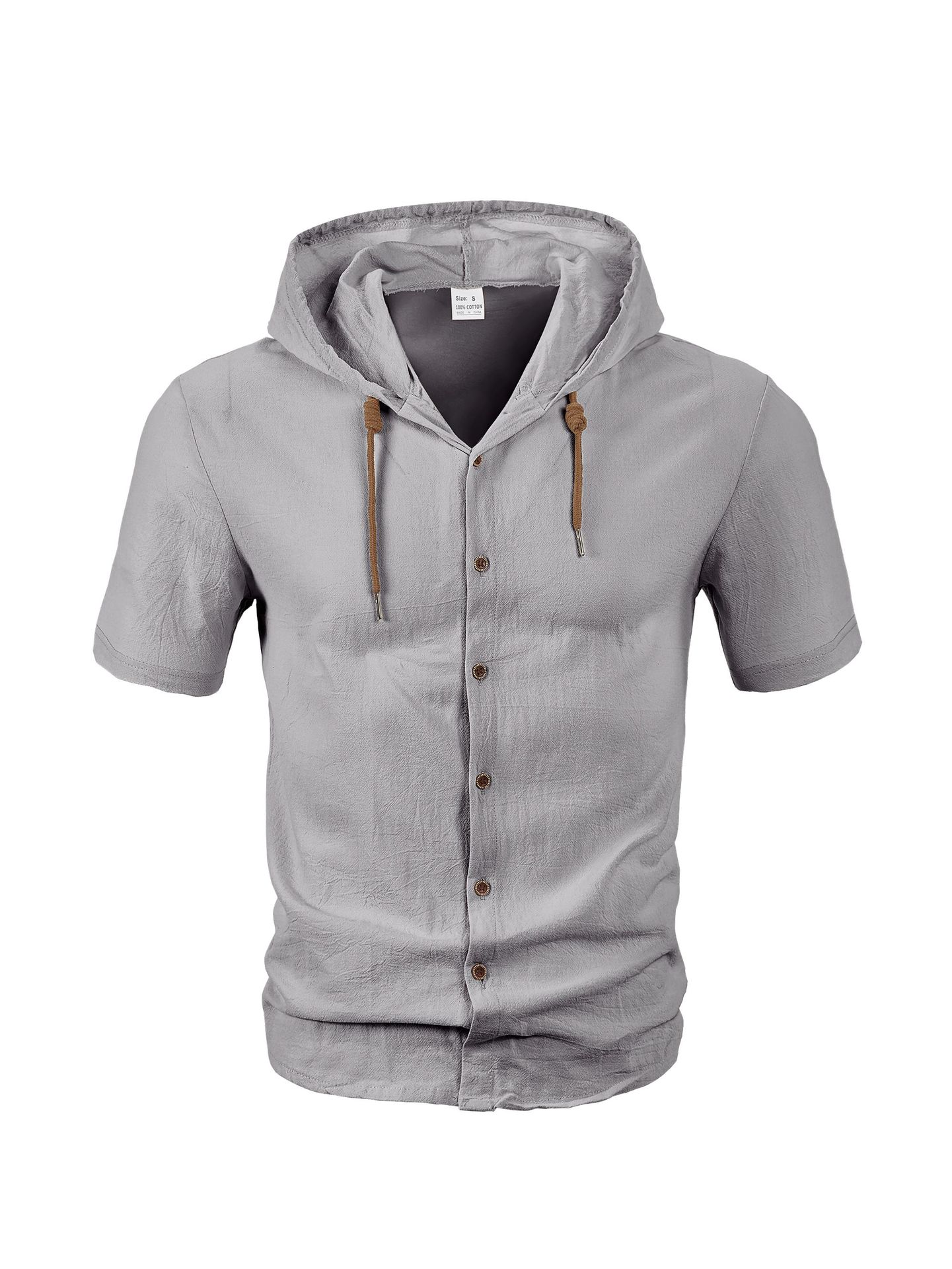 Light Grey Textured Hooded Button-Up Shirt - NorseKin detail view 5