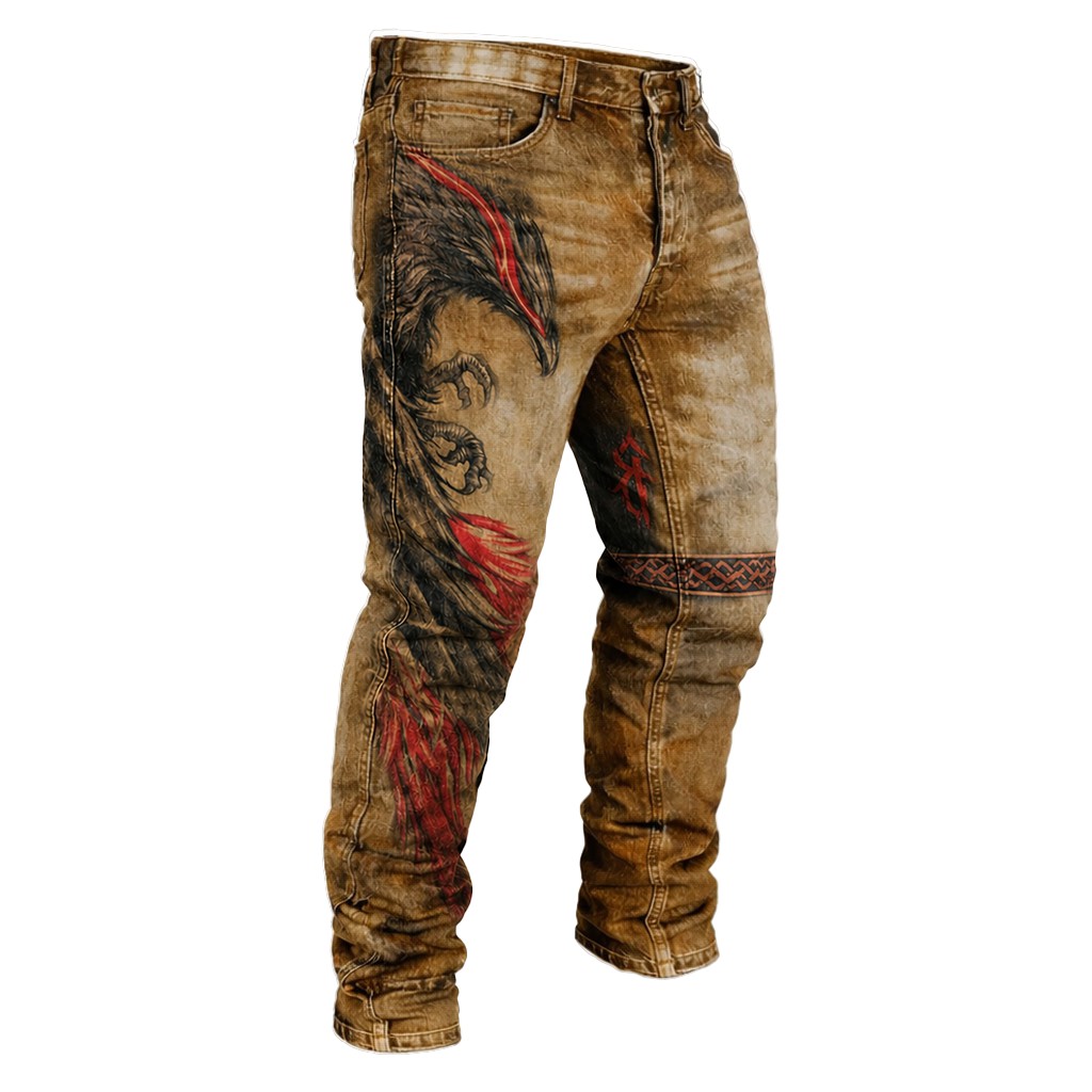 Dragon Raven Distressed Pants - NorseKin front view