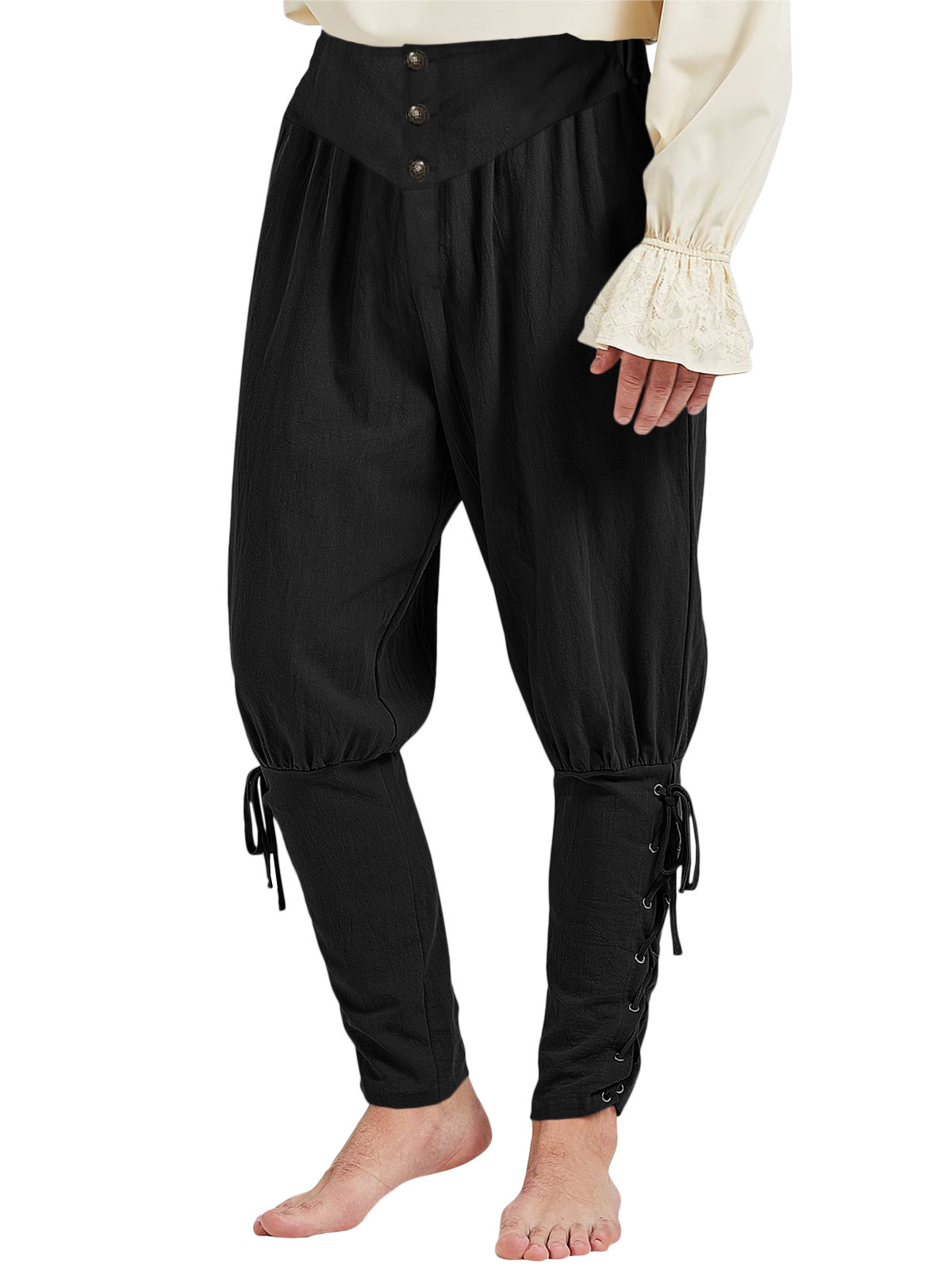 Medieval Lace-Up Khaki Trousers - NorseKin detail view 6