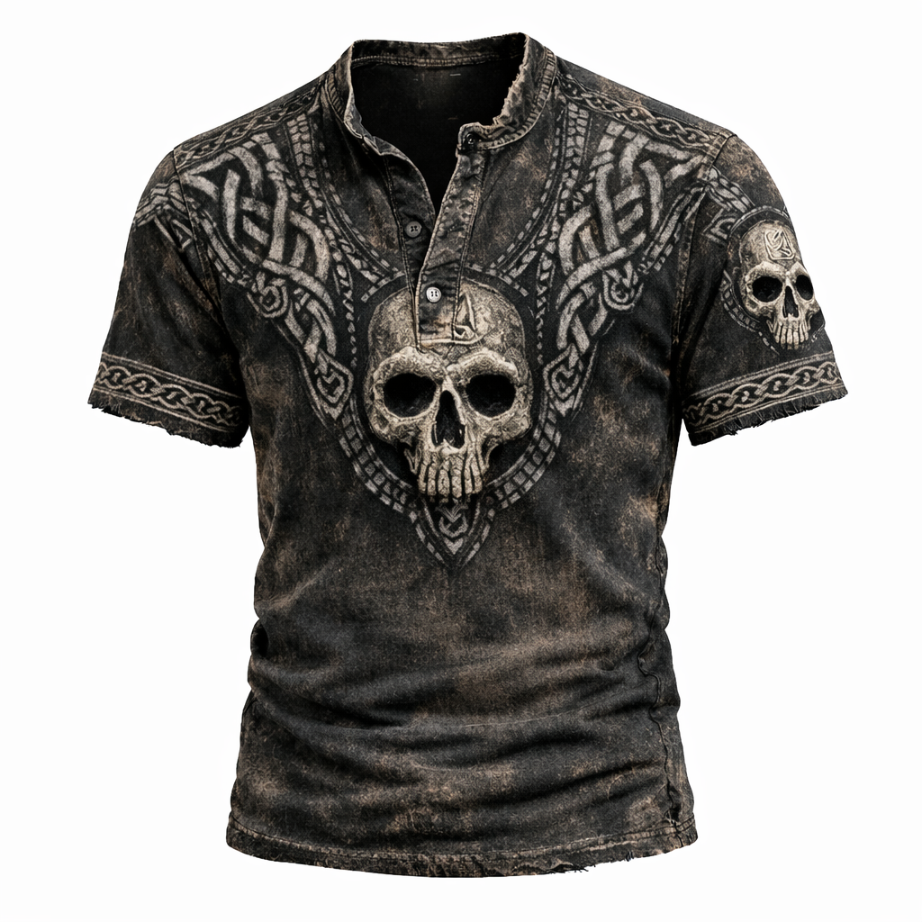Celtic Knot Distressed Henley Shirt - NorseKin detail view 2