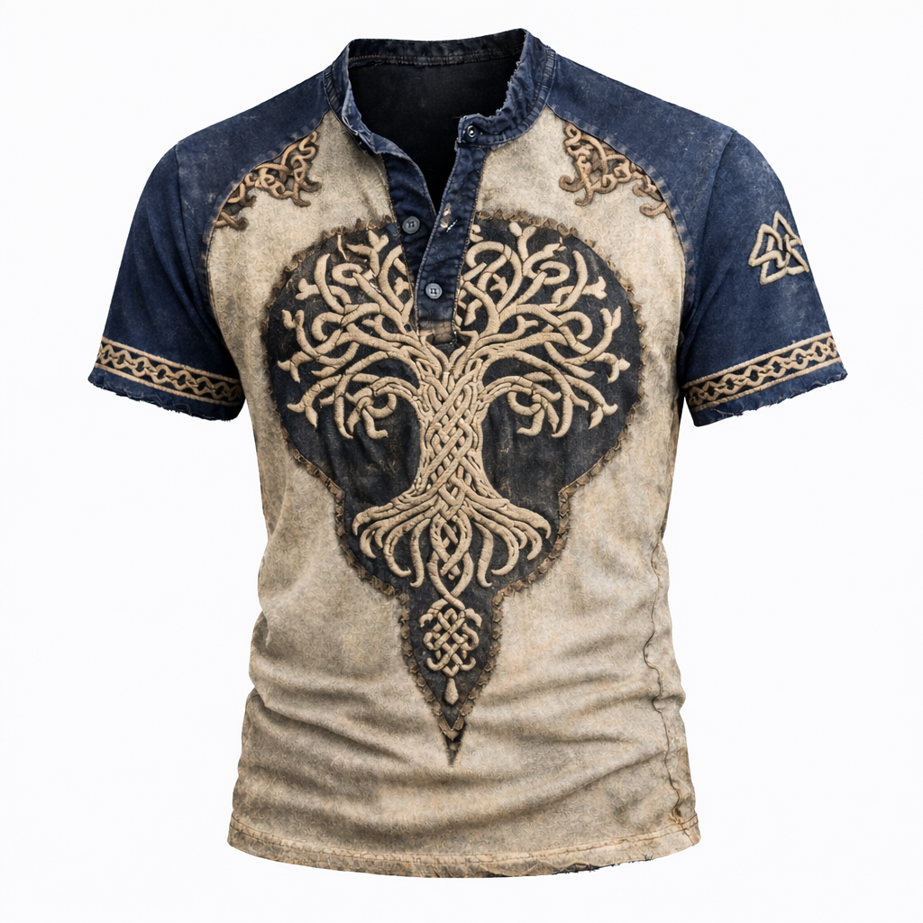 Celtic Knot Distressed Henley Shirt - NorseKin detail view 2