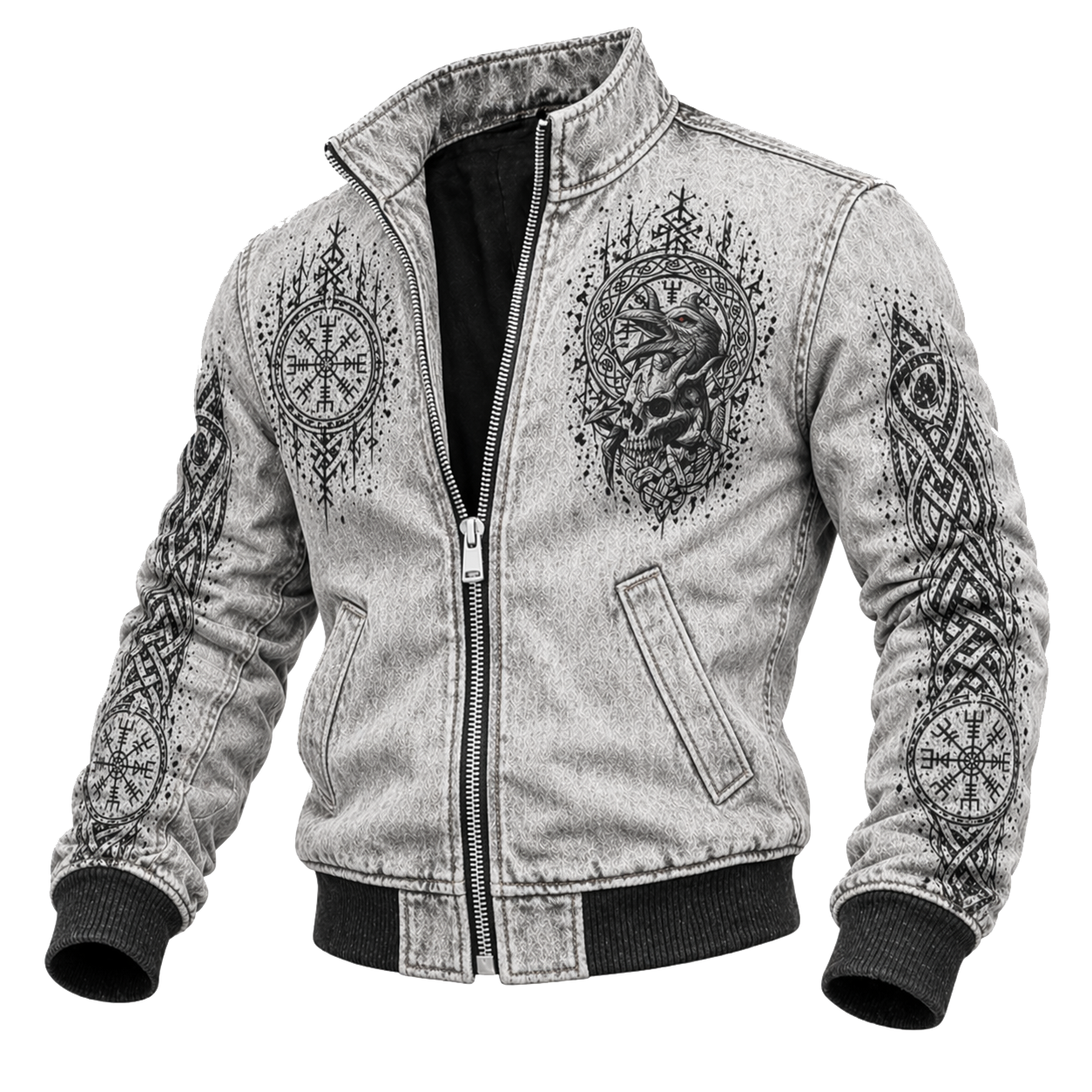 Skull Grey Denim Jacket - NorseKin detail view 2