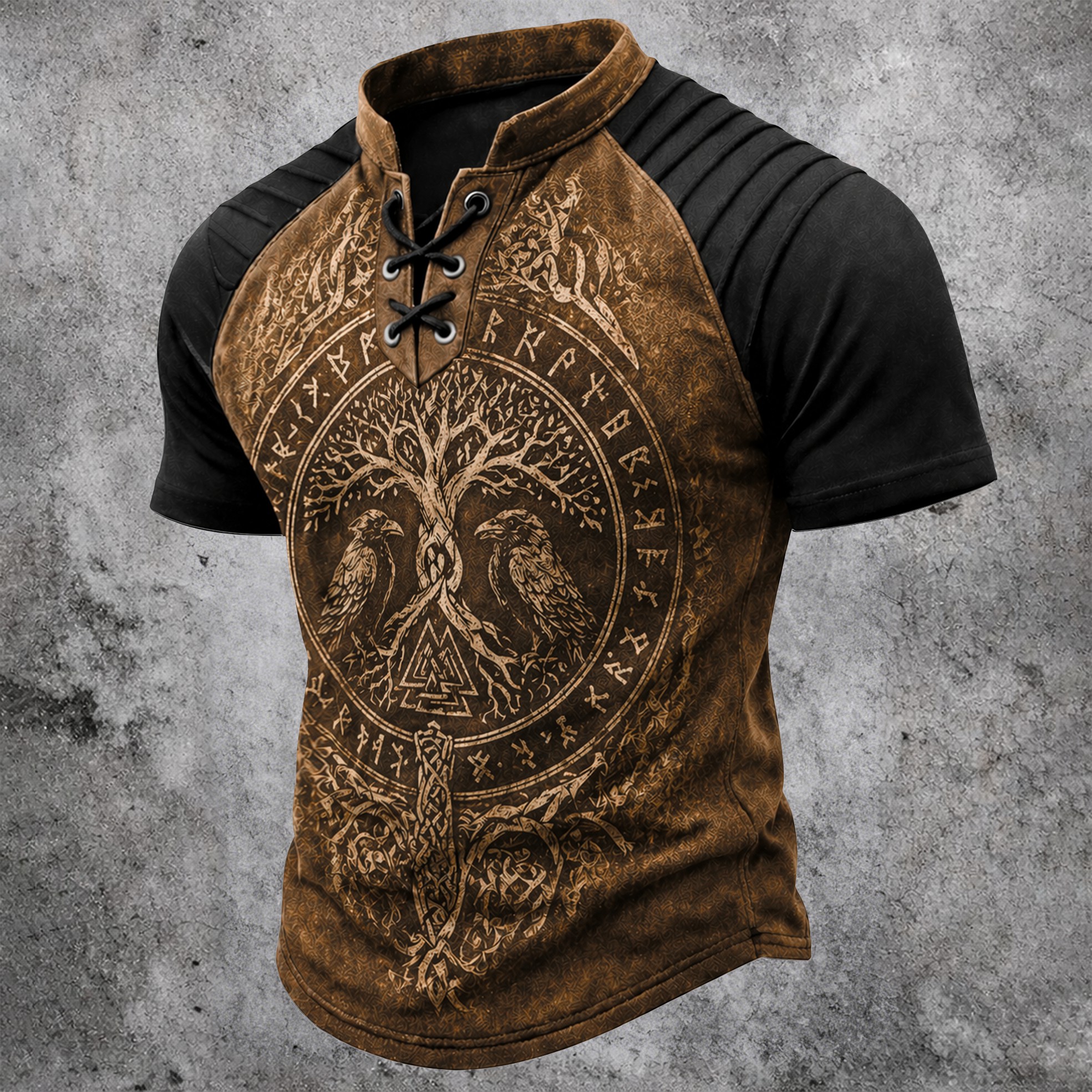 Norse Rune Pleated Henley Shirt - NorseKin detail view 2