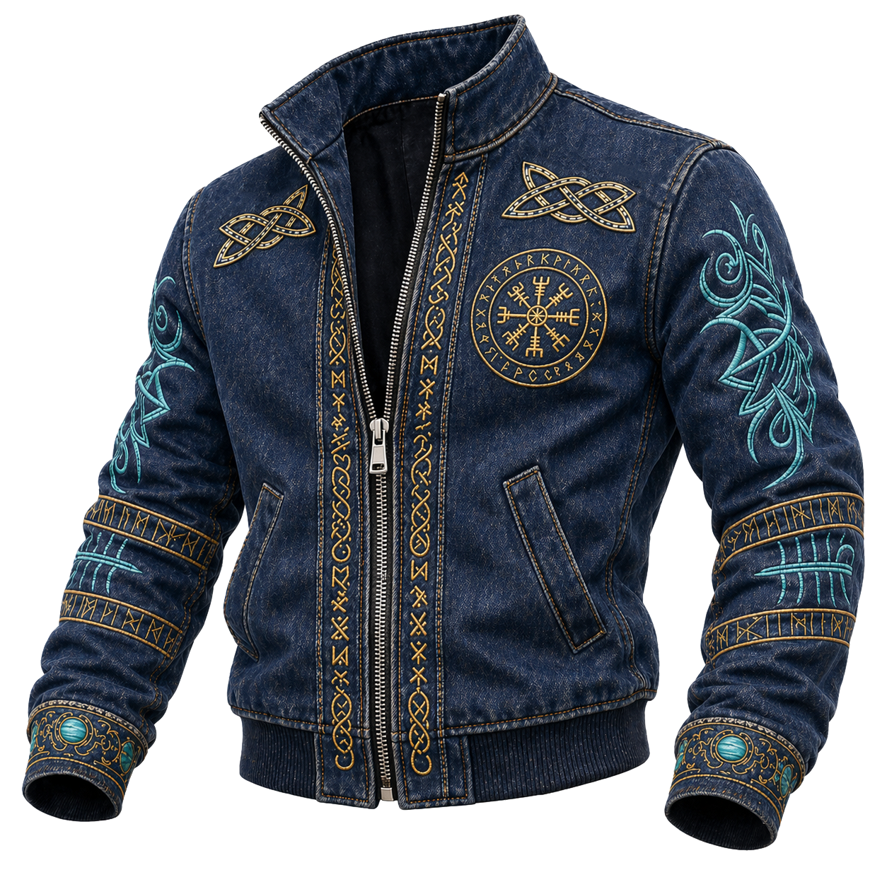Norse Pattern Blue Denim Jacket - NorseKin detail view 2