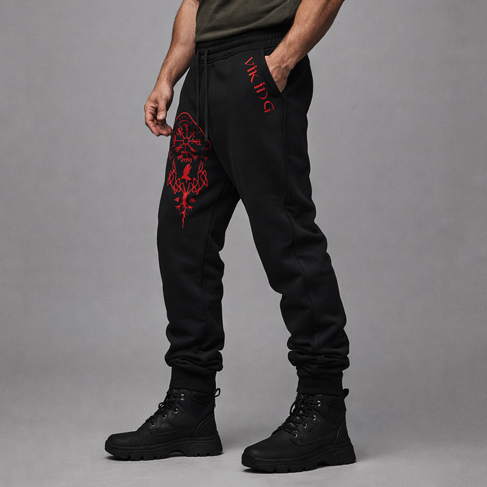Viking Totem Art Vintage Print Sweatpants - NorseKin detail view 4