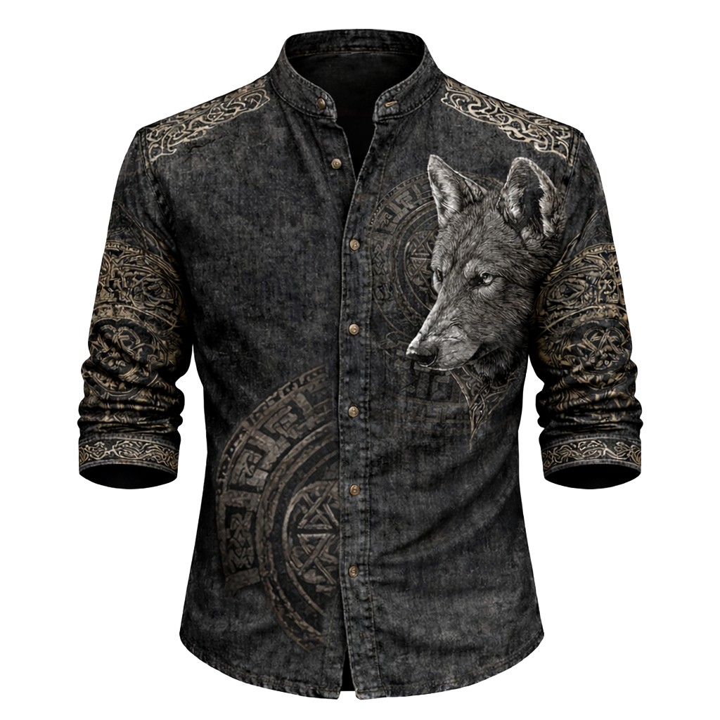 Wolf Grey Button-Down Shirt - NorseKin front view