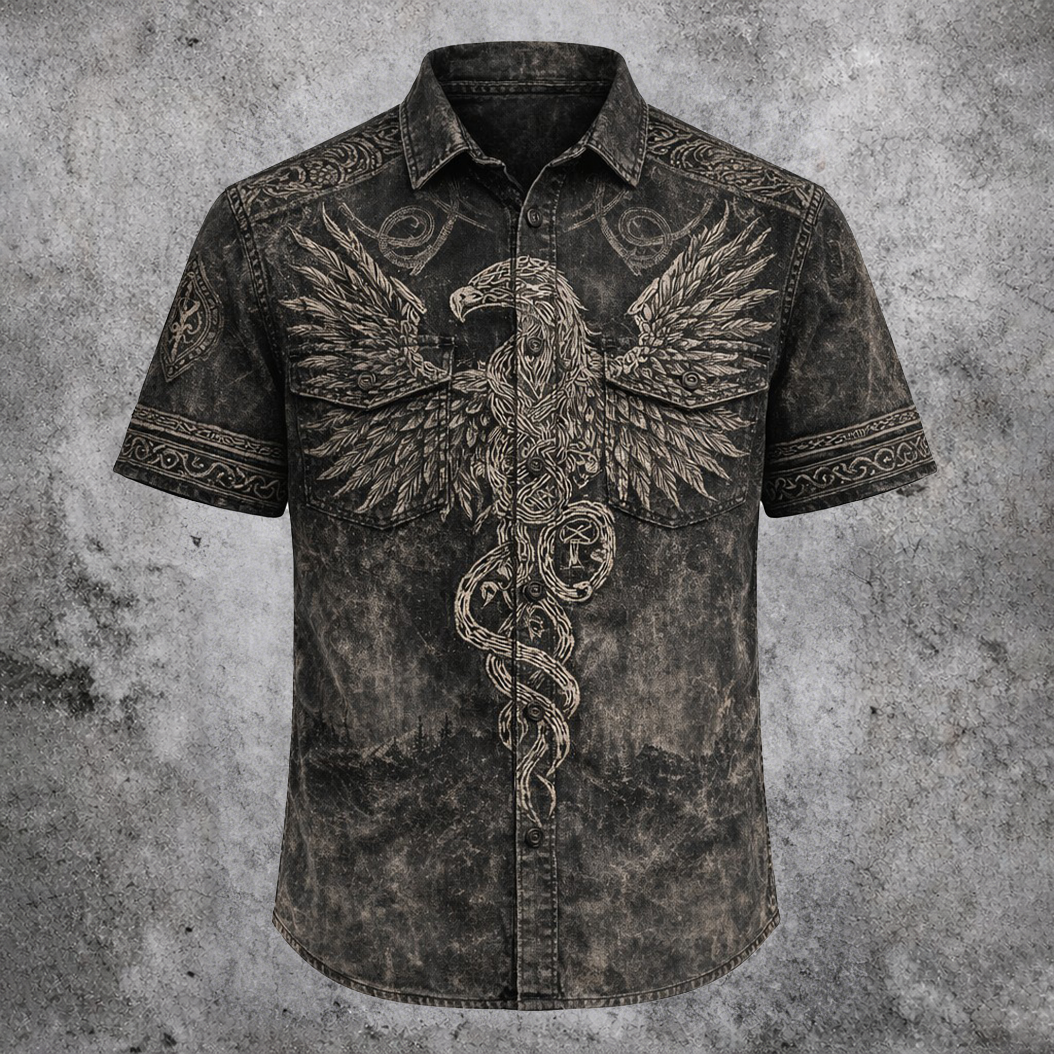 Norse Rune Washed Black Shirt - NorseKin detail view 2