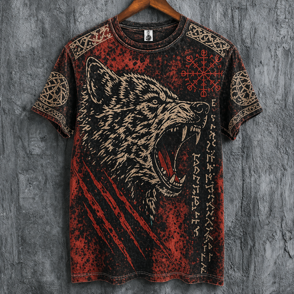 Wolf Distressed T-Shirt - NorseKin front view