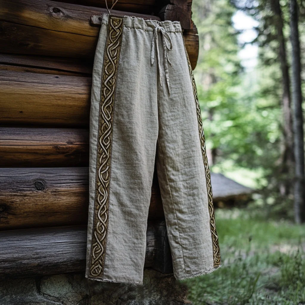 Celtic Knot Embroidery Art Viking Wide-Leg Pants - NorseKin front view