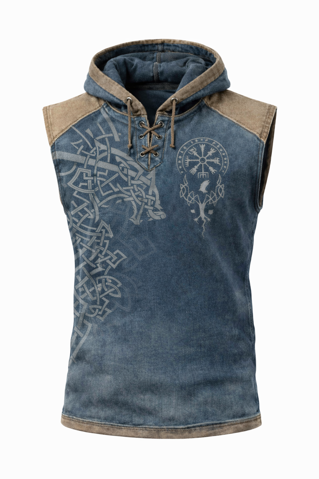 Wolf Textured Hooded Vest - Vegvisir - NorseKin detail view 2