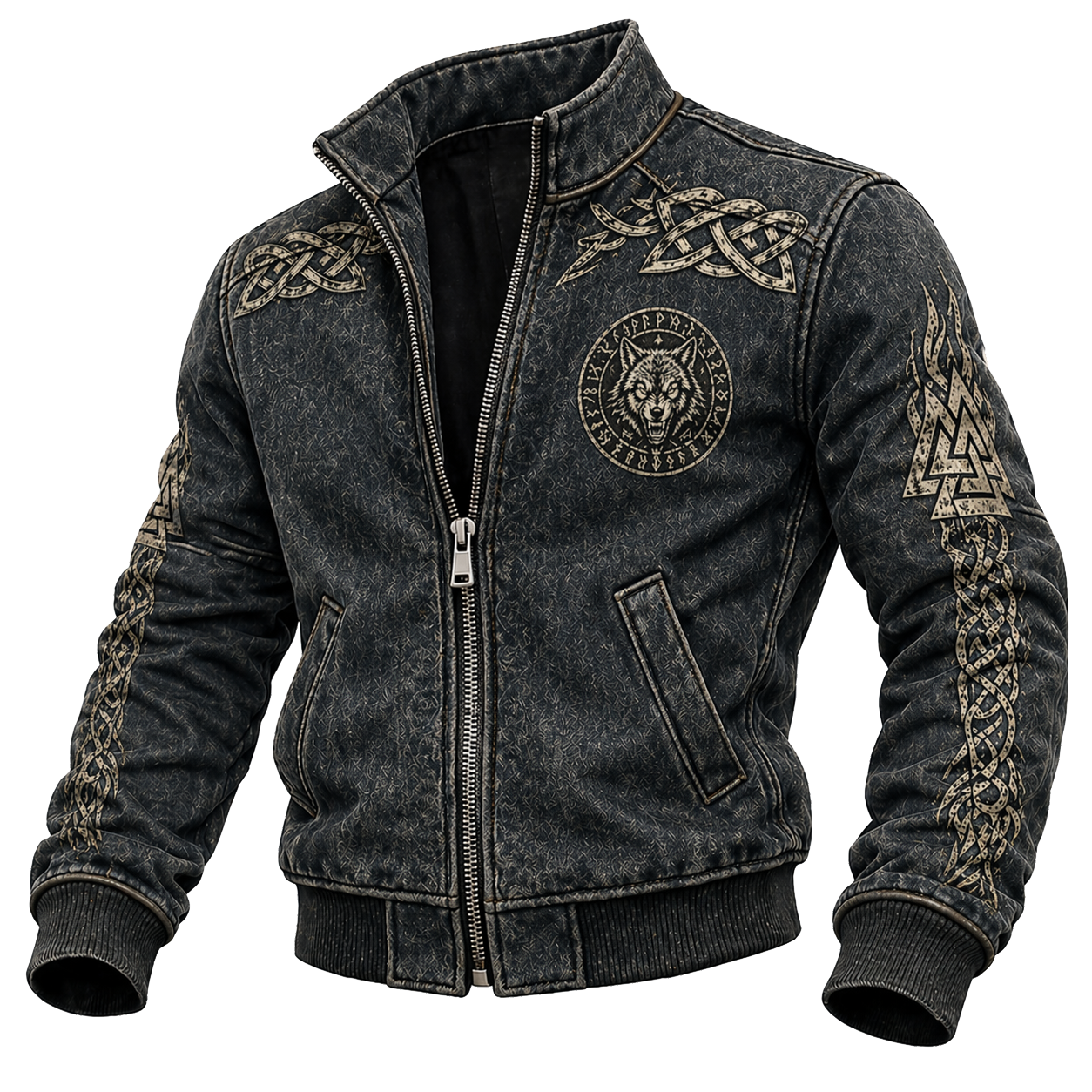 Wolf Distressed Jacket - NorseKin detail view 3