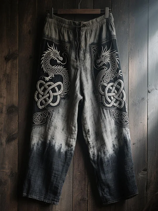 Dragon Linen Pants - NorseKin detail view 2