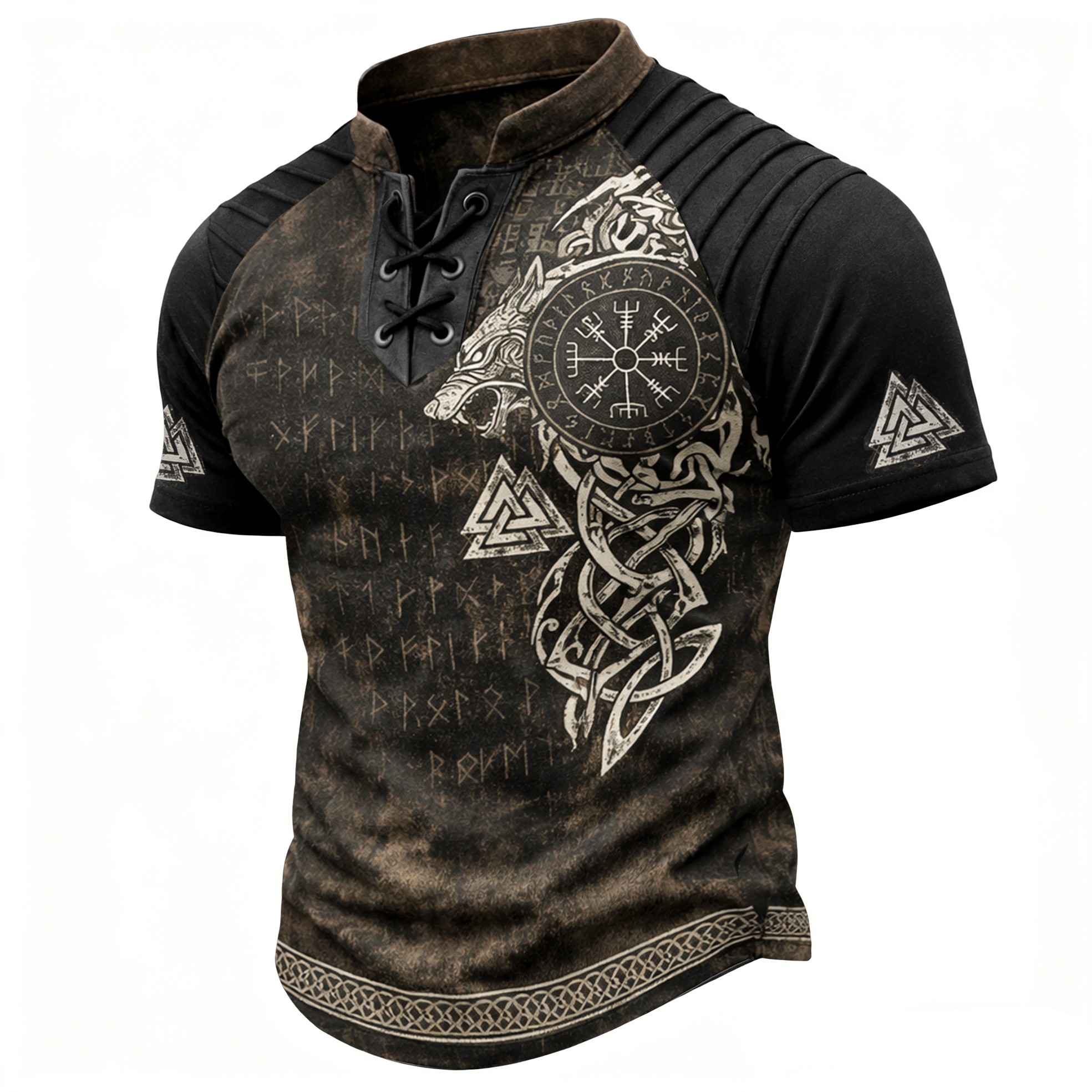 Rune Pleated Henley Shirt - NorseKin detail view 6