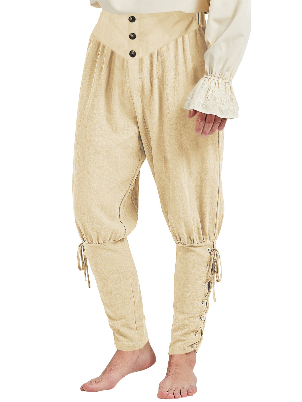 Medieval Lace-Up Khaki Trousers - NorseKin detail view 4