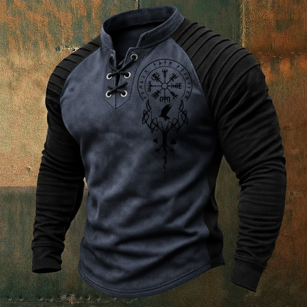 Raven Vegvisir & Tree of Life Long-Sleeve Shirt - NorseKin detail view 7