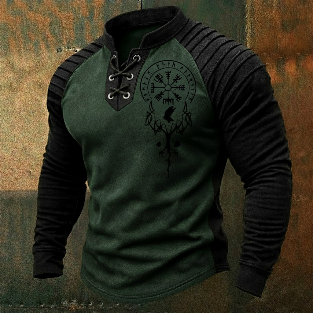 Raven Vegvisir & Tree of Life Long-Sleeve Shirt - NorseKin detail view 9