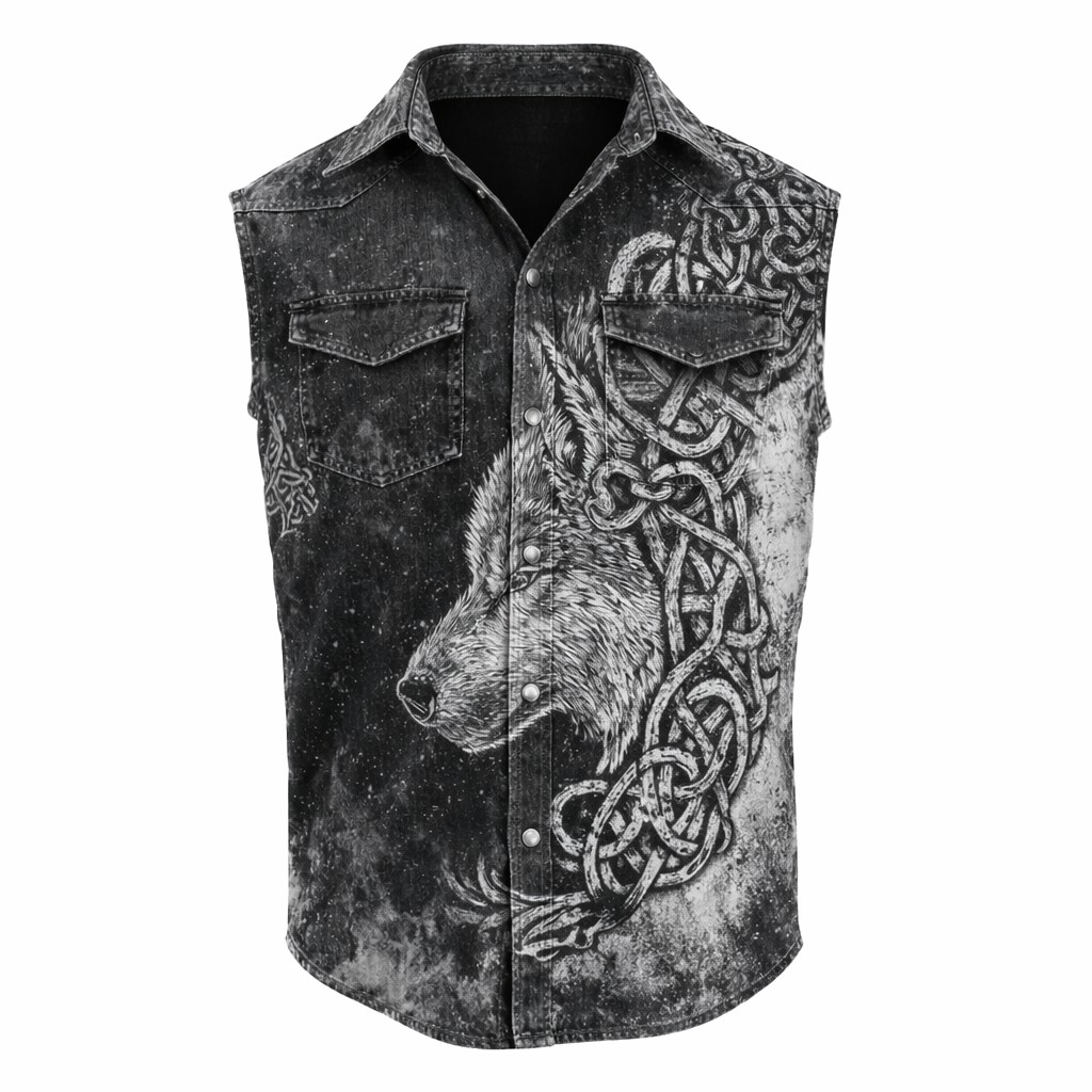 Wolf Distressed Sleeveless Shirt - NorseKin front view