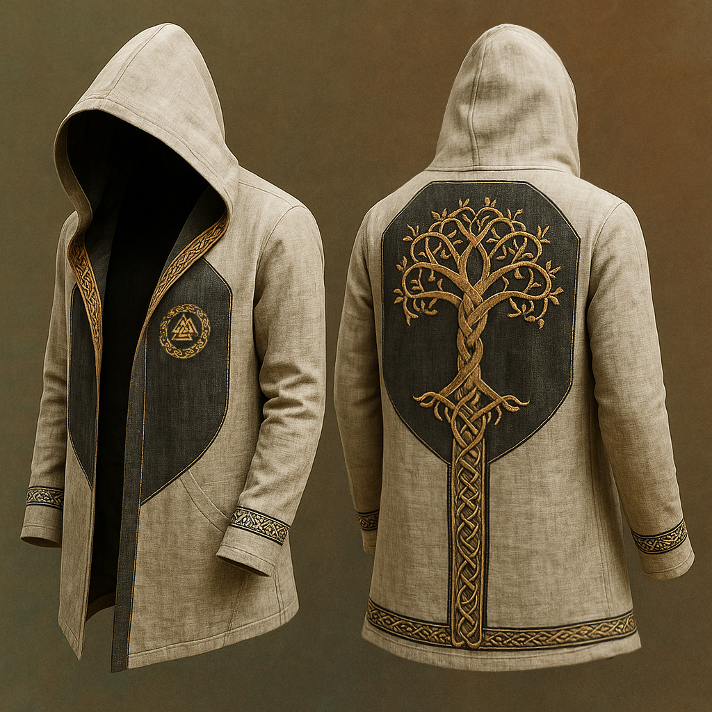 Yggdrasil Tree of Life Viking Graphic Hooded Coat - NorseKin front view