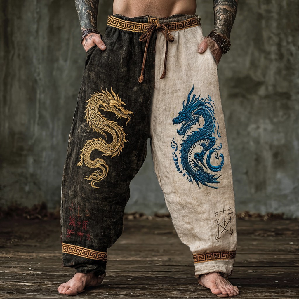 Dragon Distressed Linen Pants - NorseKin front view