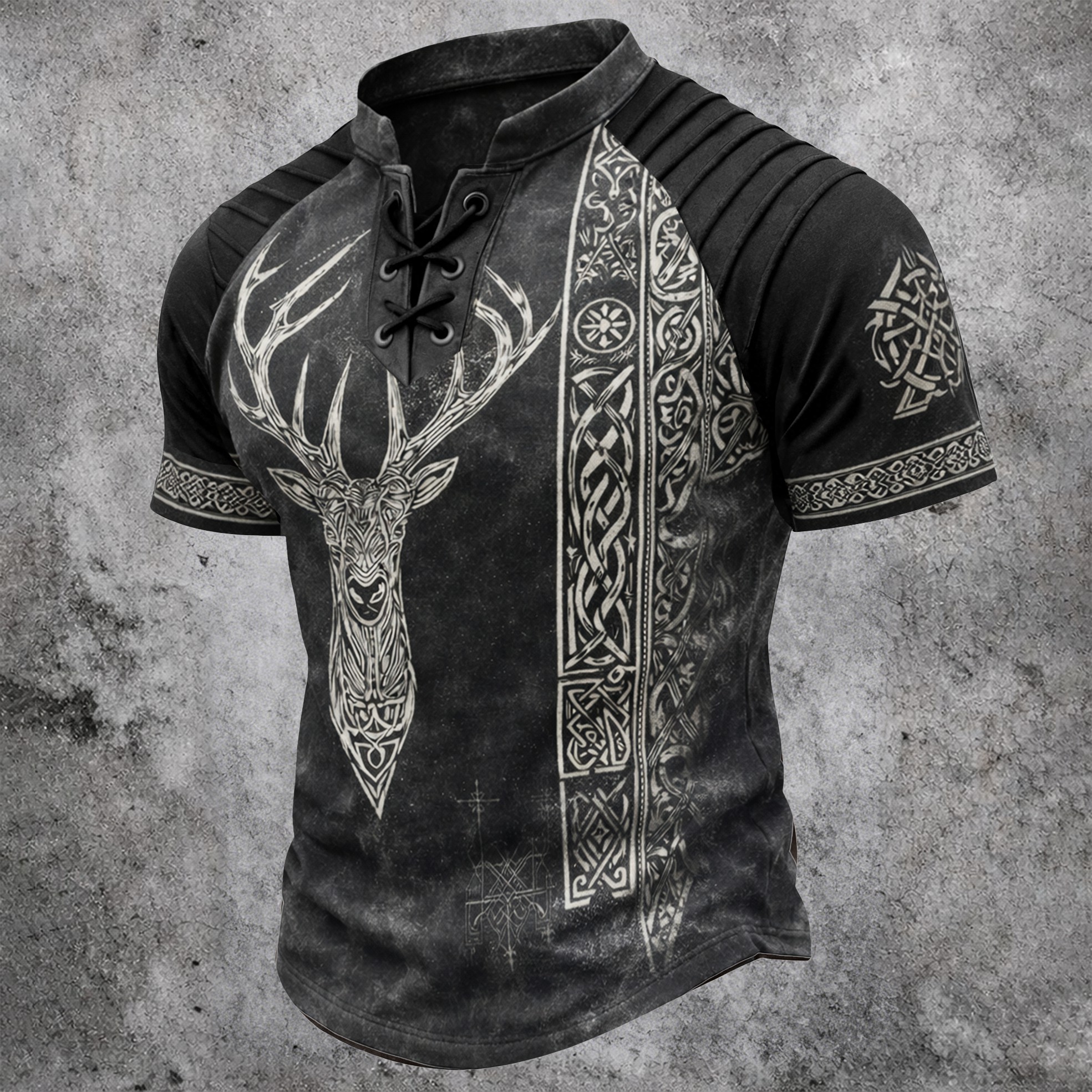 Norse Rune Pleated Henley Shirt - NorseKin detail view 2