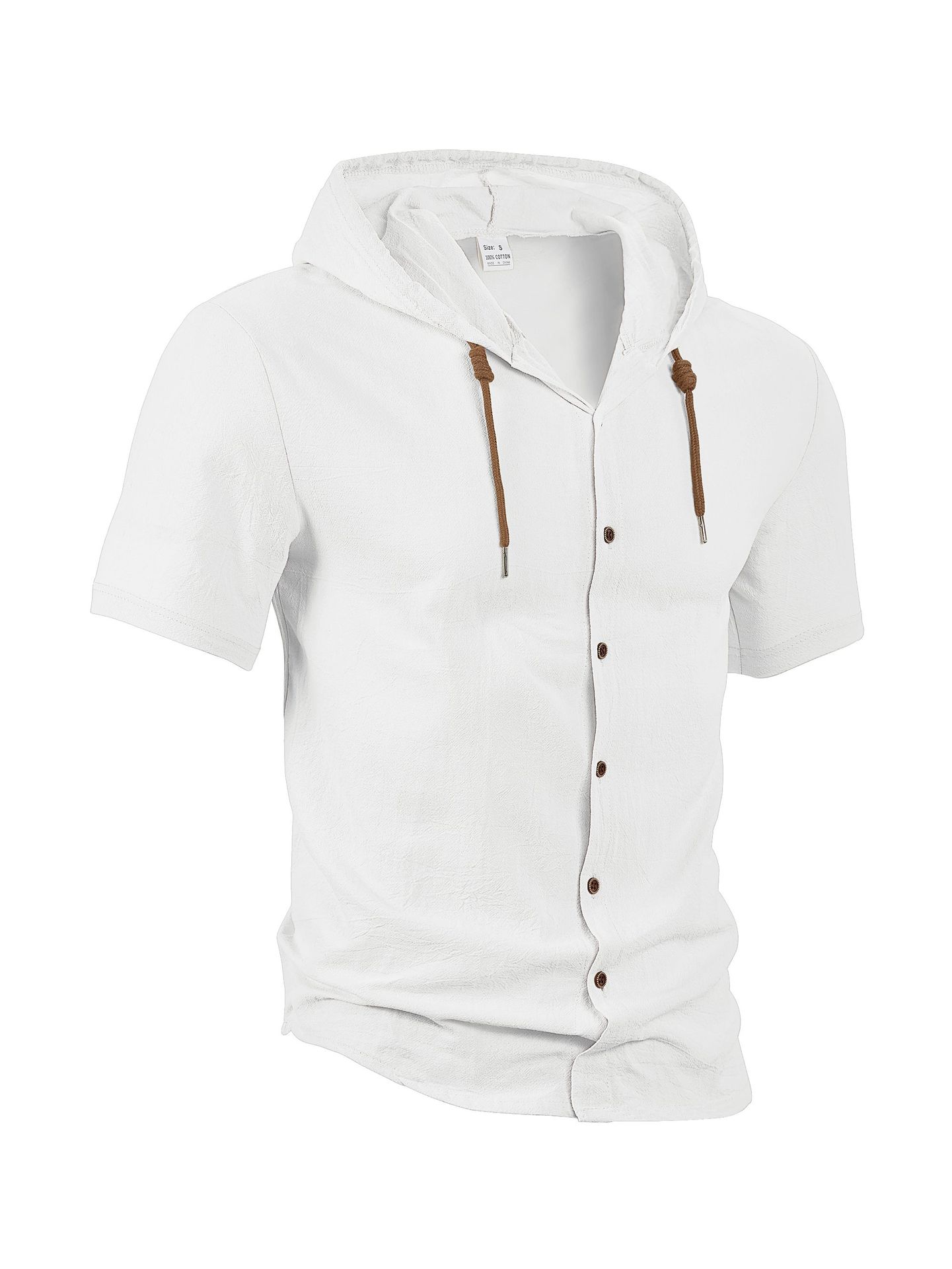 Light Grey Textured Hooded Button-Up Shirt - NorseKin detail view 8