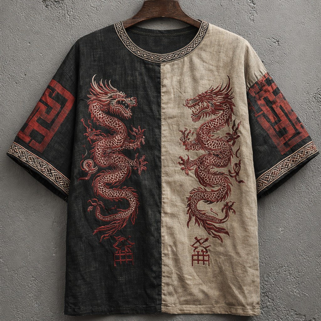 Dragon Linen Crewneck Tee - NorseKin front view