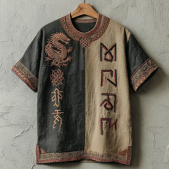 Dragon Linen Crewneck Tee - NorseKin front view