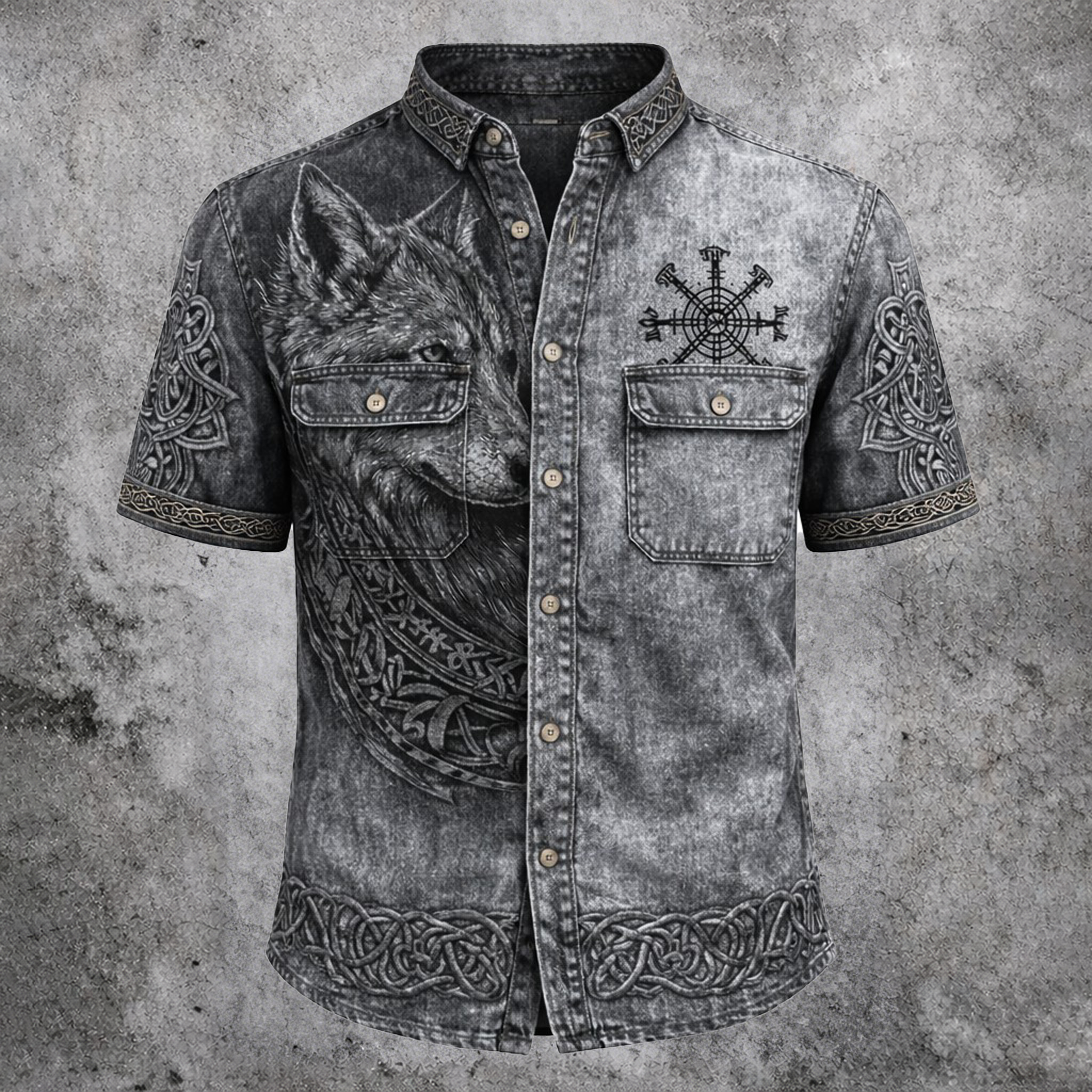 Wolf Grey Button-Down Shirt - NorseKin front view