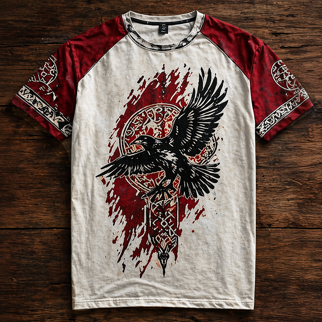 Viking Raven Knot Graphic T-Shirt - NorseKin front view