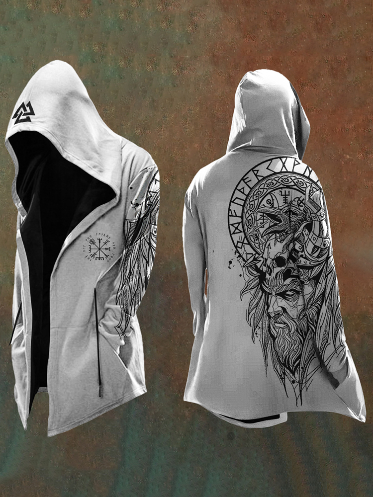 Norse Rune Totem Vintage Graphic Hooded Coat - NorseKin front view