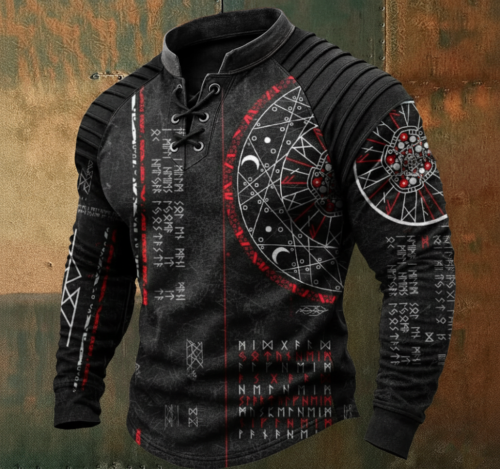 Vegvisir Compass Long-Sleeve Henley Shirt - NorseKin front view