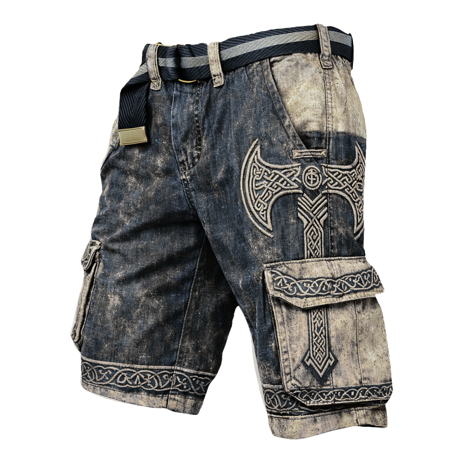 Celtic Knot Distressed Cargo Shorts - NorseKin front view