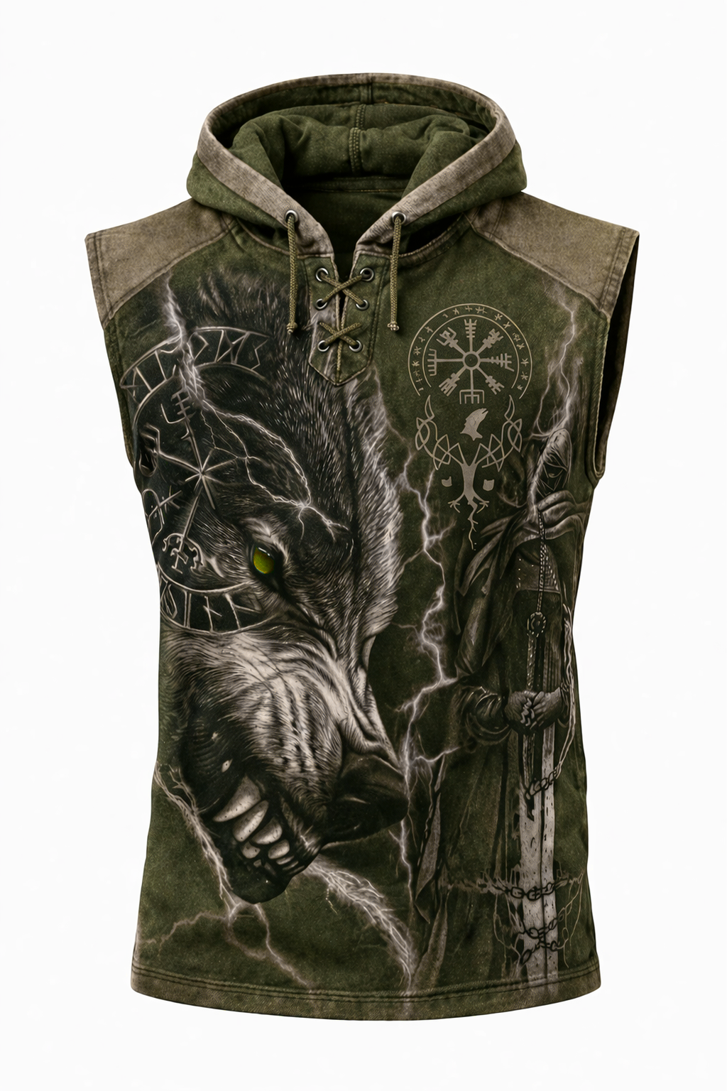 Wolf Textured Hooded Vest - Fenrir - NorseKin detail view 2