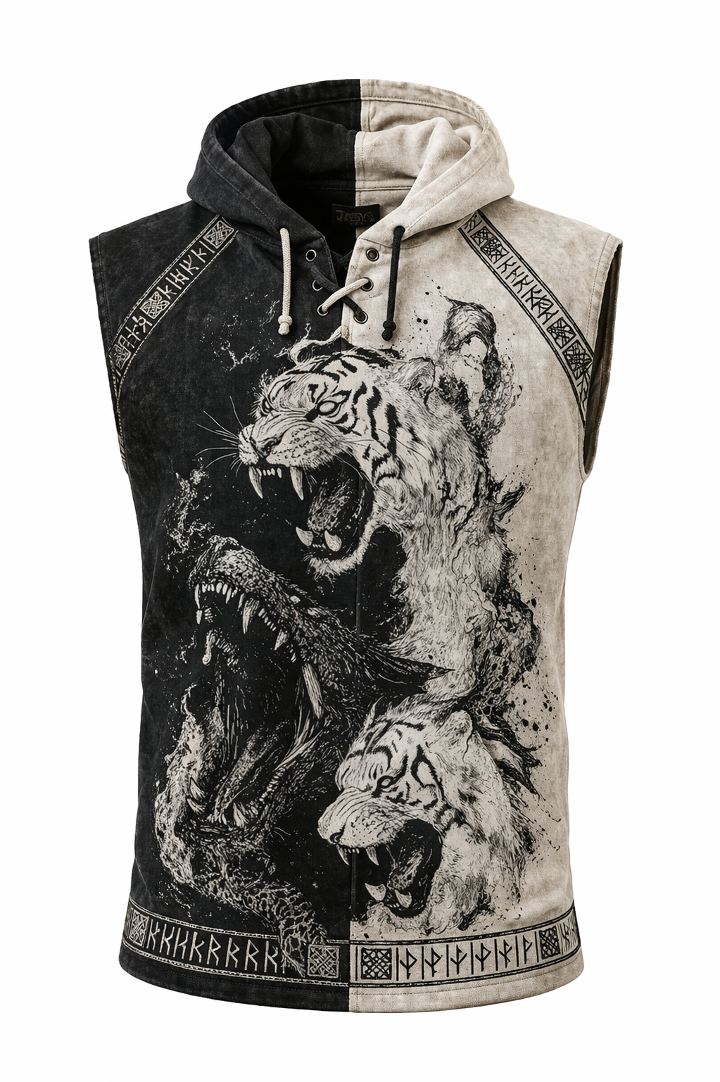 Norse Rune Textured Hooded Vest - Graphic - NorseKin detail view 2