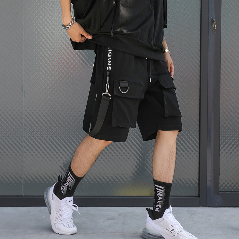 Strapped Drawstring Black Shorts Pants - NorseKin front view