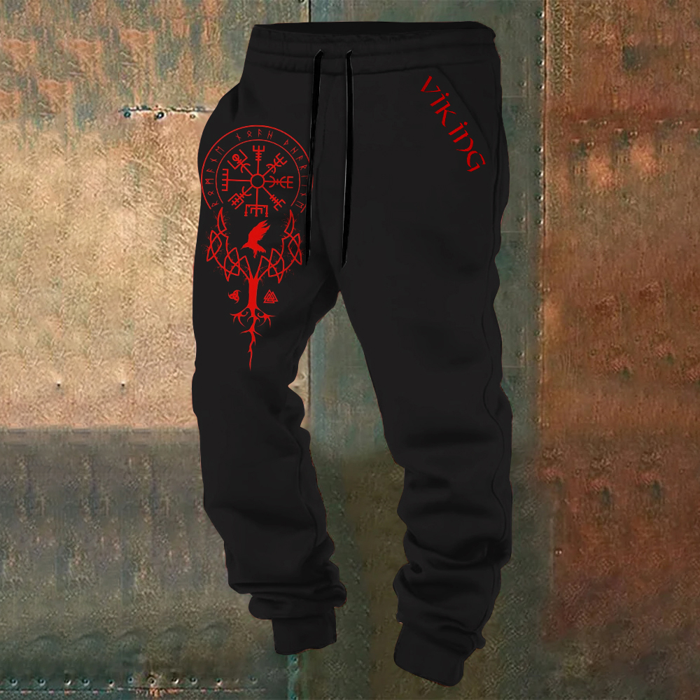 Viking Totem Art Vintage Print Sweatpants - NorseKin detail view 3