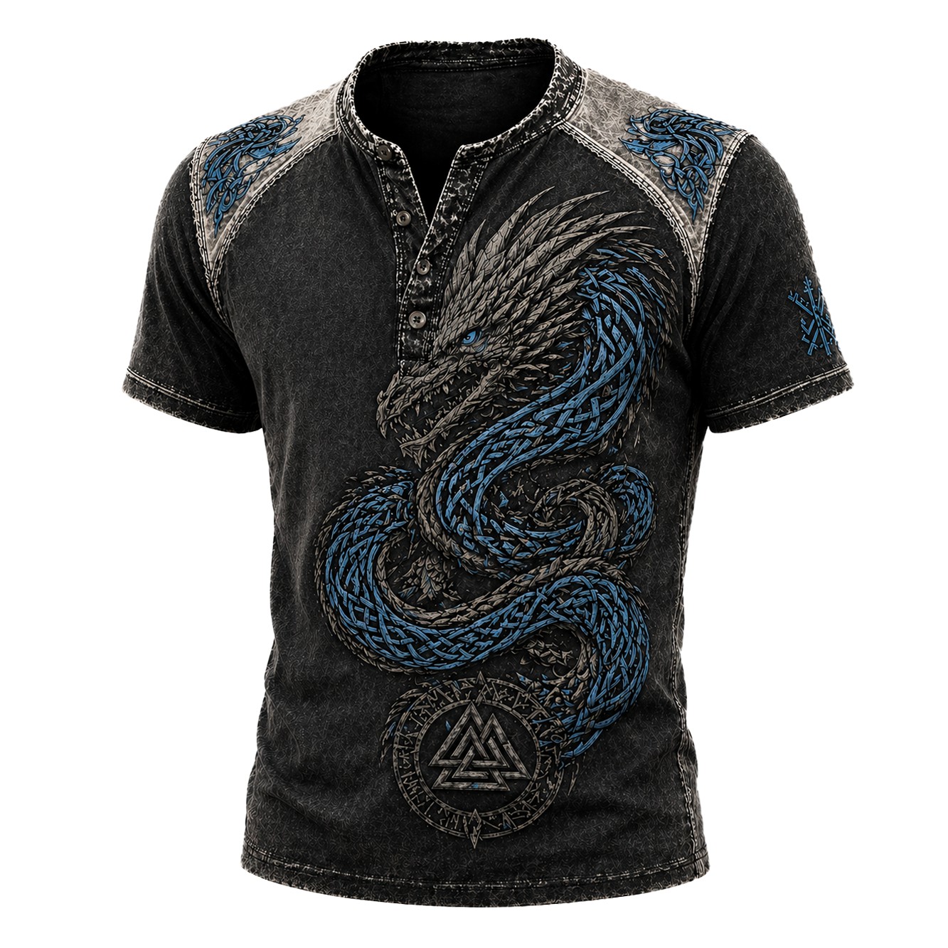 Dragon Grey Henley Shirt - NorseKin detail view 2