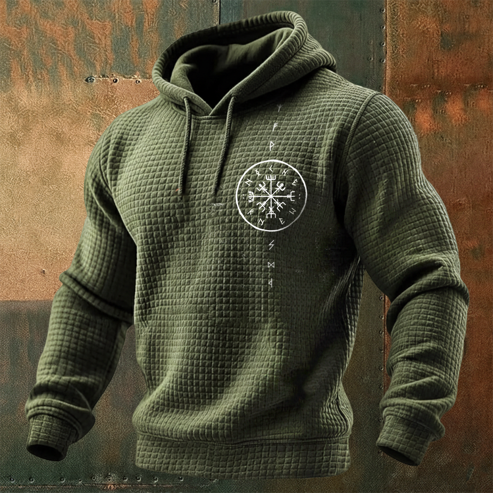 Vegvisir Compass Waffle-Knit Pullover Hoodie - NorseKin front view