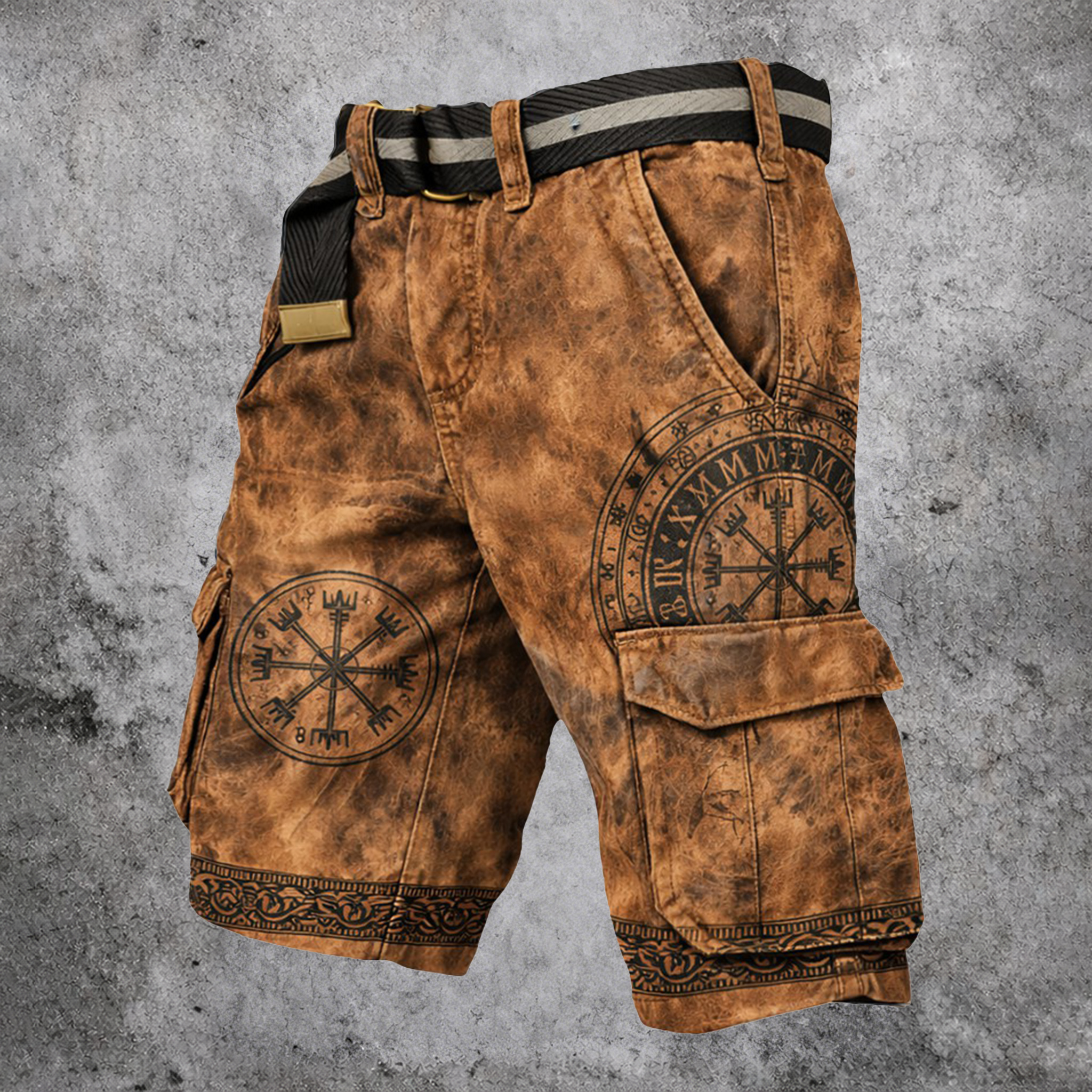 Rune Brown Cargo Shorts - NorseKin front view