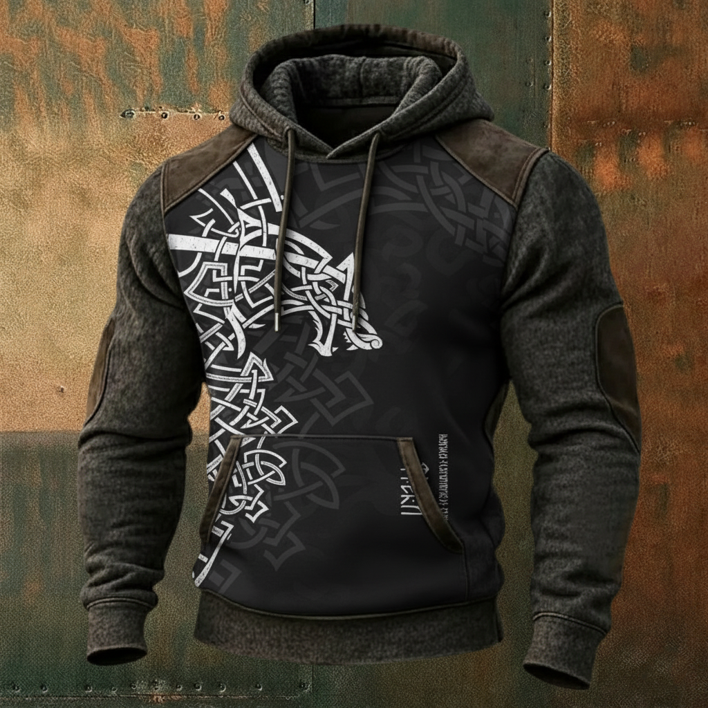 Wolf & Vegvisir Graphic Pullover Hoodie - NorseKin front view