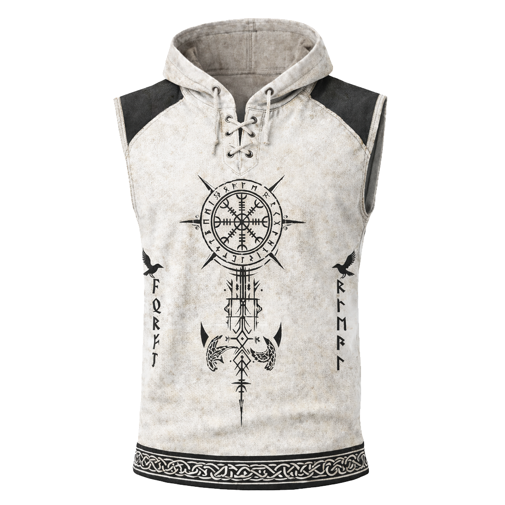 Norse Rune Textured Hooded Vest - Viking - NorseKin front view