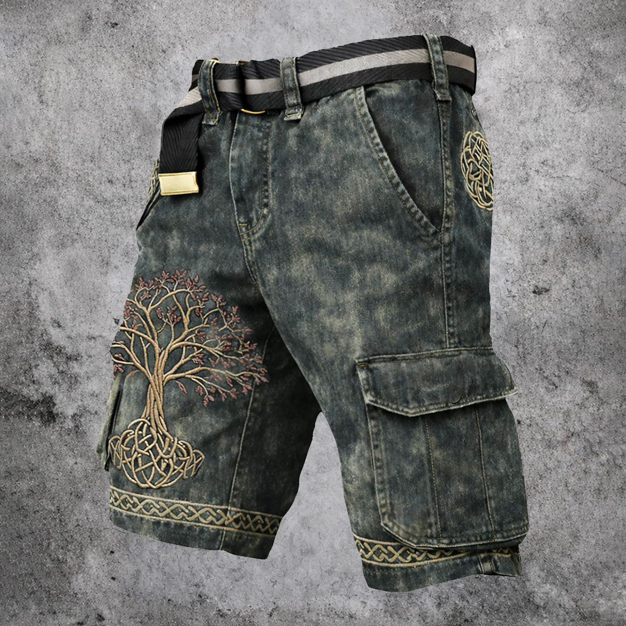 Celtic Knot Distressed Cargo Shorts - NorseKin detail view 2