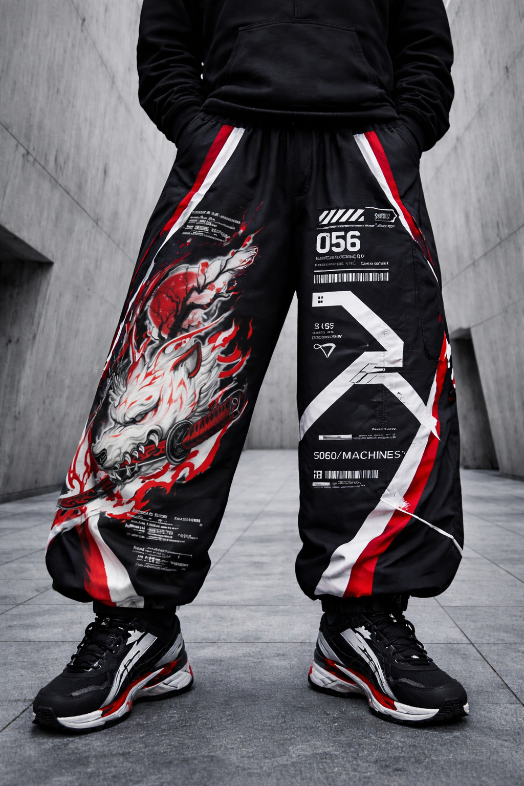 Wolf Black Cargo Pants - NorseKin front view