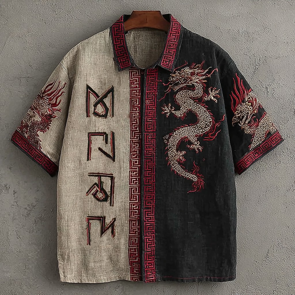Dragon Linen Shirt - Jormungandr - NorseKin front view