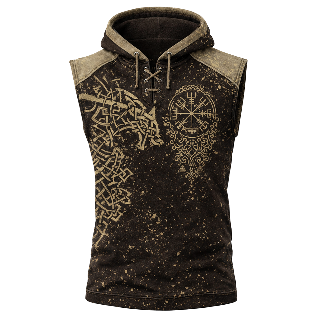 Celtic Knot Textured Hooded Vest - NorseKin front view
