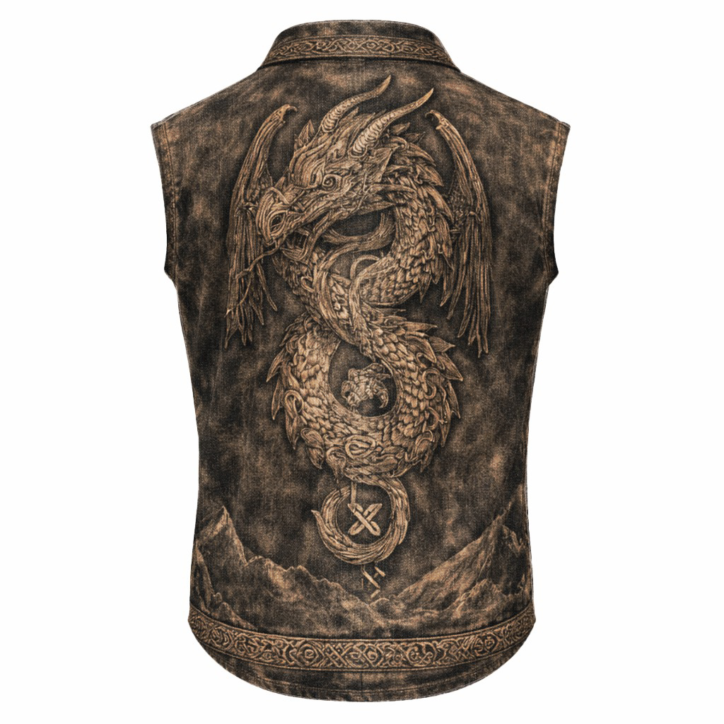 Dragon Brown Sleeveless Shirt - NorseKin front view