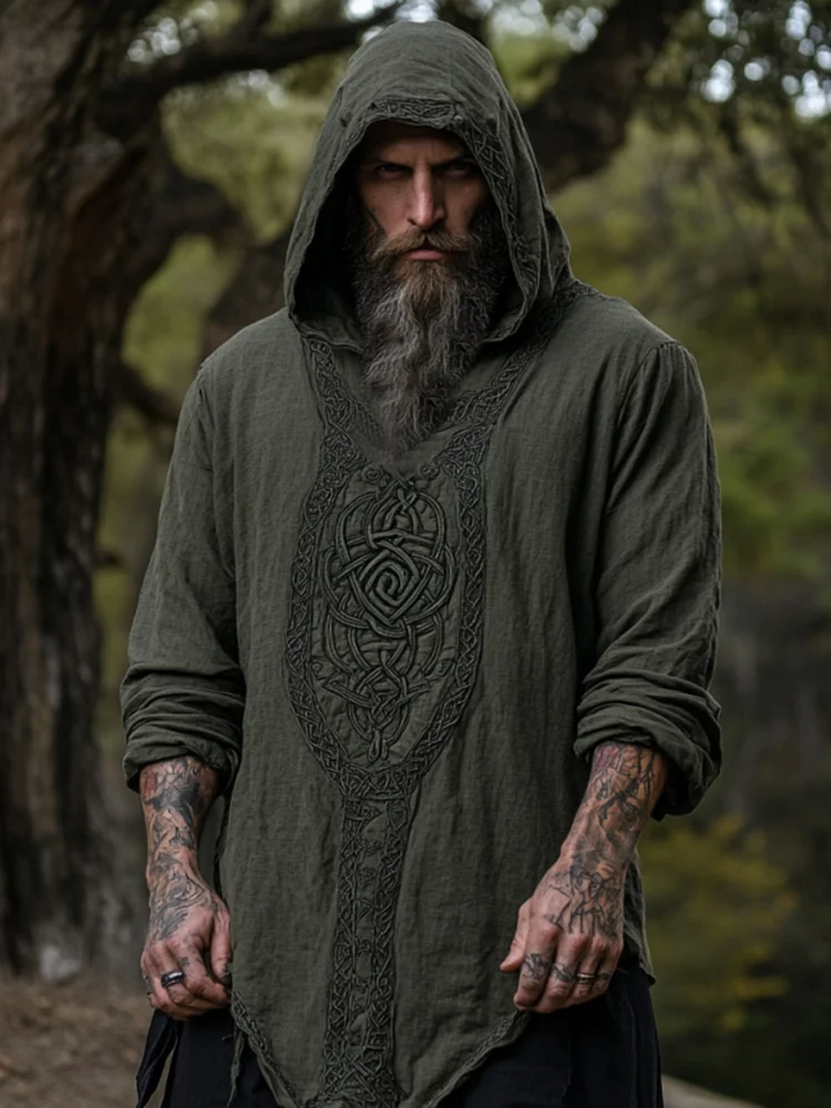 Celtic Jacquard Woven Hooded Shirt - NorseKin front view