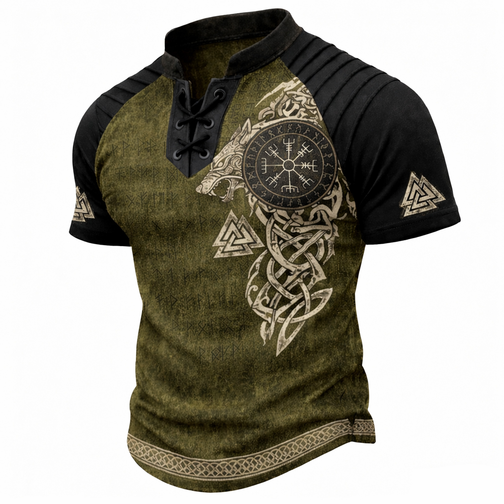 Rune Pleated Henley Shirt - NorseKin detail view 5
