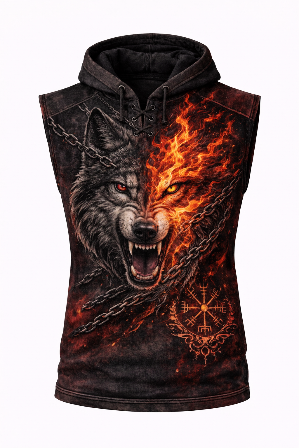 Wolf Textured Hooded Vest - Lace-Up - NorseKin detail view 2